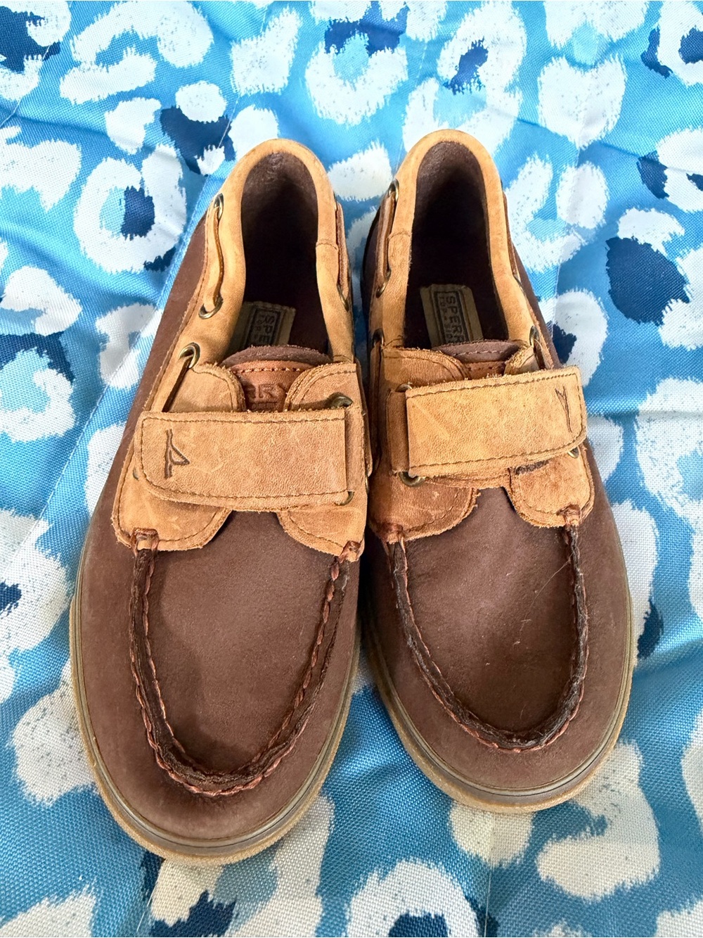Sperry Topsider Kids Two-Tone Brown Leather Slip-On Boat Shoes - Picture 2 of 4